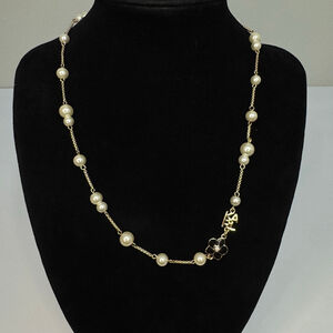 KARL LAGERFELD PARIS Imitation Pearl Collar Necklace Gold-Tone with Logo